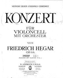 Partition complète, violoncelle Concerto, Op.44, C minor, Hegar, Friedrich