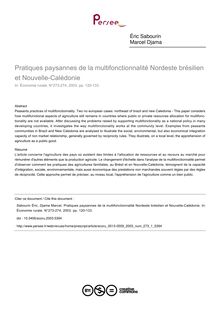 Pratiques paysannes de la multifonctionnalité Nordeste brésilien et Nouvelle-Calédonie - article ; n°1 ; vol.273, pg 120-133
