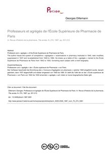 Professeurs et agrégés de l École Supérieure de Pharmacie de Paris - article ; n°274 ; vol.75, pg 201-212