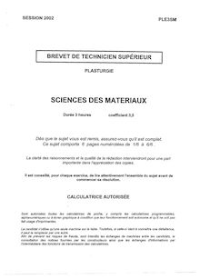 Sciences des matériaux 2002 BTS Plasturgie