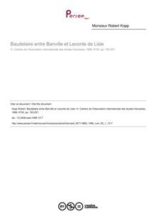 Baudelaire entre Banville et Leconte de Lisle - article ; n°1 ; vol.50, pg 193-207