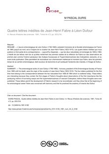 Quatre lettres inédites de Jean-Henri Fabre à Léon Dufour - article ; n°2 ; vol.44, pg 203-218
