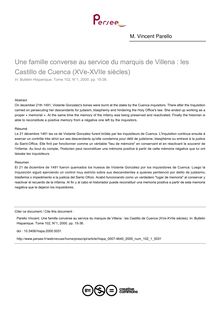 Une famille converse au service du marquis de Villena : les Castillo de Cuenca (XVe-XVIIe siècles) - article ; n°1 ; vol.102, pg 15-36