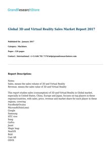 Global 3D and Virtual Reality Sales Market Report 2017