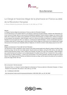 Le Clergé et l exercice illégal de la pharmacie en France au-delà de la Révolution française - article ; n°342 ; vol.92, pg 277-302