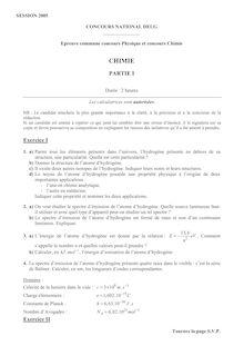 Chimie commune 2005 Concours National DEUG