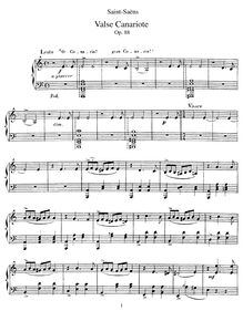 Partition complète, Valse canariote, Op. 88, Saint-Saëns, Camille