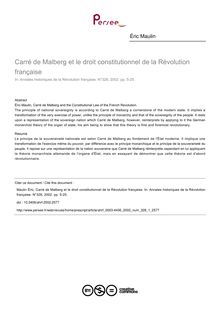 Carré de Malberg et le droit constitutionnel de la Révolution française - article ; n°1 ; vol.328, pg 5-25