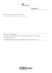Notes de géographie Lorraine  - article ; n°273 ; vol.48, pg 235-251