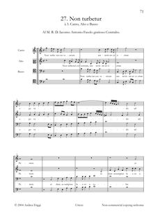 Partition Vocal et continuo score, Non turbetur à , Canto, Alto e Basso