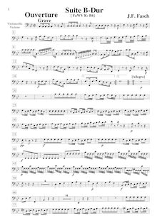 Partition violoncelles / Basses, Ouverture-, FaWV K:B6, B flat, Fasch, Johann Friedrich