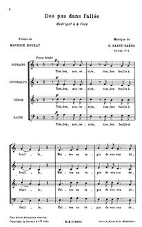 Partition No. 1 - Das pas dans l allée, 2 chœurs, Op.141, 2 Choeurs
