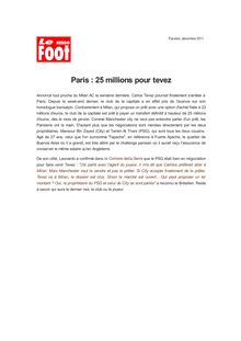 Paris : 25 millions pour tevez