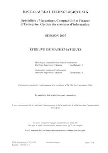 Mathématiques 2007 S.T.G (Gestion des Systèmes d Information) Baccalauréat technologique