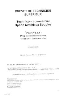Proposition de solutions technico - commerciales 2004 Matérieux souples BTS Technico-commercial