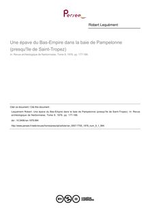 Une épave du Bas-Empire dans la baie de Pampelonne (presqu île de Saint-Tropez) - article ; n°1 ; vol.9, pg 177-188