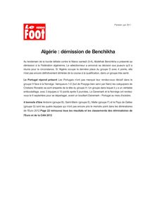 Algérie : démission de Benchikha