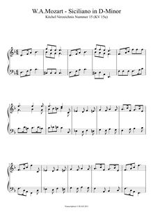 Partition Siciliano en D minor, K.15u, pour London Sketchbook, Various