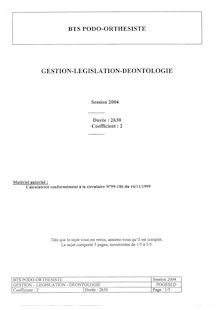 Gestion - législation - déontologie 2004 BTS Podo - orthésiste