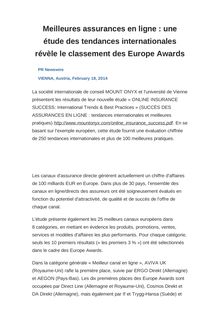 Meilleures assurances en ligne : une étude des tendances internationales révèle le classement des Europe Awards