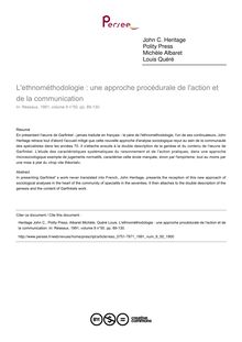 L ethnométhodologie : une approche procédurale de l action et de la communication - article ; n°50 ; vol.9, pg 89-130