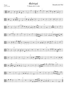 Partition ténor viole de gambe 2, alto clef, madrigaux pour 5 voix par  Rinaldo del Mel