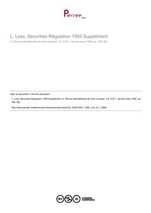 L. Loss, Securities Régulation 1955 Supplément - note biblio ; n°1 ; vol.8, pg 180-182
