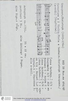 Partition complète, Ouverture en E minor, GWV 441, E minor, Graupner, Christoph