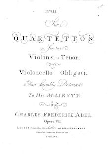 Partition violoncelle, 6 corde quatuors, Op.8, Six quartettos for two violins, a tenor and violoncello obligati