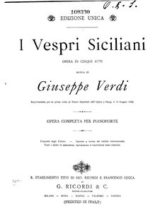 Partition complète, Les vêpres siciliennes, Opéra en cinq actes