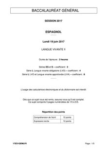 Sujet LV1 - Bac général - Espagnol 2017