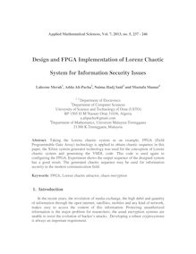 Design and FPGA Implementation of Lorenz Chaotic System for Information Security Issues