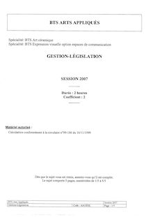 Gestion - législation 2007 BTS Expression visuelle