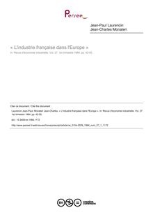 « L industrie française dans l Europe » - article ; n°1 ; vol.27, pg 42-55
