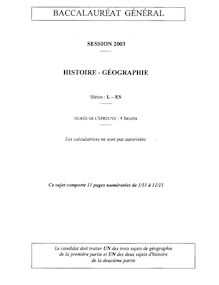 Sujet du bac L 2003: Histoire Géographie