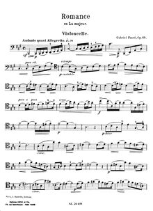 Partition complète et , partie, Romance, Op. 69, Fauré, Gabriel