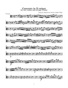Partition altos, Concerto pour 2 violons, Double Concerto, D minor par Johann Sebastian Bach