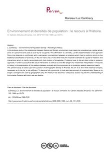 Environnement et densités de population : le recours à l histoire. - article ; n°101 ; vol.26, pg 63-73