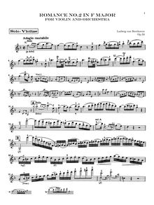 Partition violon Solo, Romance pour violon et orchestre, F Major