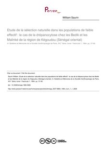 Etude de la sélection naturelle dans les populations de faible effectif : le cas de la drépanocytose chez les Bedik et les Malinké de la région de Kégoudou (Sénégal oriental) - article ; n°1 ; vol.1, pg 37-56