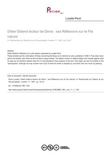 Didier Diderot lecteur de Denis : ses Réflexions sur le Fils naturel - article ; n°1 ; vol.11, pg 33-47