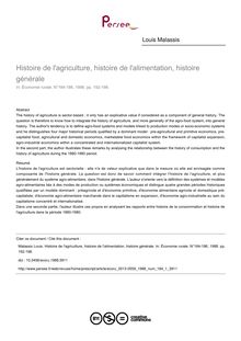 Histoire de l agriculture, histoire de l alimentation, histoire générale - article ; n°1 ; vol.184, pg 192-198