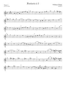 Partition ténor viole de gambe 1, octave aigu clef, fantaisies pour 5 violes de gambe par William White
