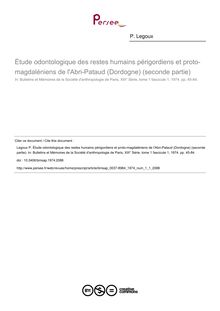 Étude odontologique des restes humains périgordiens et proto-magdaléniens de l Abri-Pataud (Dordogne) (seconde partie) - article ; n°1 ; vol.1, pg 45-84