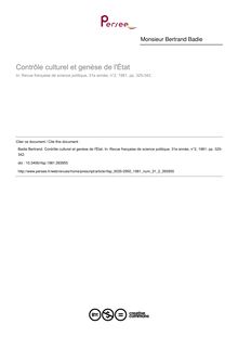 Contrôle culturel et genèse de l État - article ; n°2 ; vol.31, pg 325-342