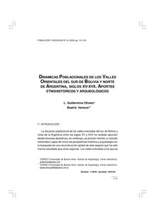 DINÁMICAS POBLACIONALES DE LOS VALLES ORIENTALES DEL SUR DE BOLIVIA Y NORTE DE ARGENTINA, SIGLOS XV-XVII. APORTES ETNOHISTÓRICOS Y ARQUEOLÓGICOS