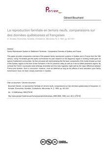 La reproduction familiale en terroirs neufs, comparaisons sur des données québécoises et françaises - article ; n°2 ; vol.48, pg 421-451
