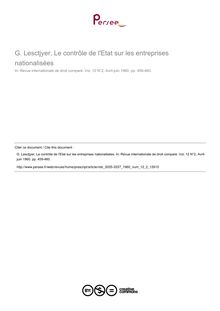 G. Lesctjyer, Le contrôle de l Etat sur les entreprises nationalisées - note biblio ; n°2 ; vol.12, pg 459-460