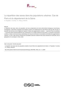 La répartition des sexes dans les populations urbaines. Cas de Paris et du département de la Seine - article ; n°4 ; vol.7, pg 593-616