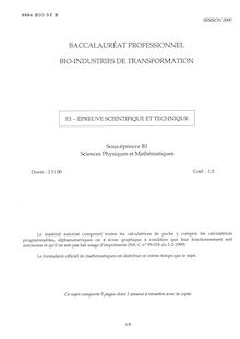 Mathématiques et sciences physiques 2000 Bac Pro - Bio-industries de transformation